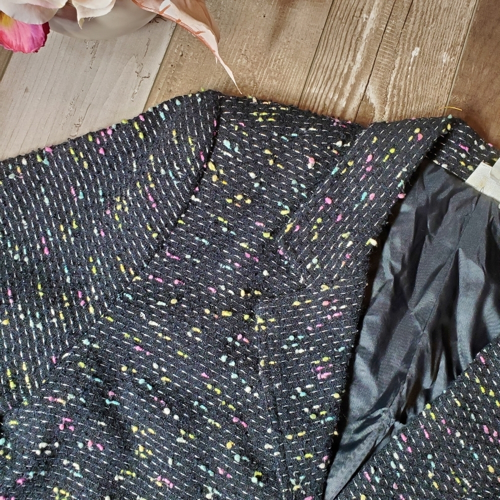 Newport News Black Pebbled Tweed Lined Blazer with Pockets Women's Size 16 - Picture 15 of 17